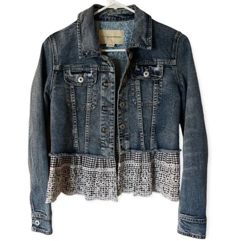 Anthropologie Pilcro & the Letterpress Denim Jacket Gingham Embroidered Lace S - Picture 11 of 12